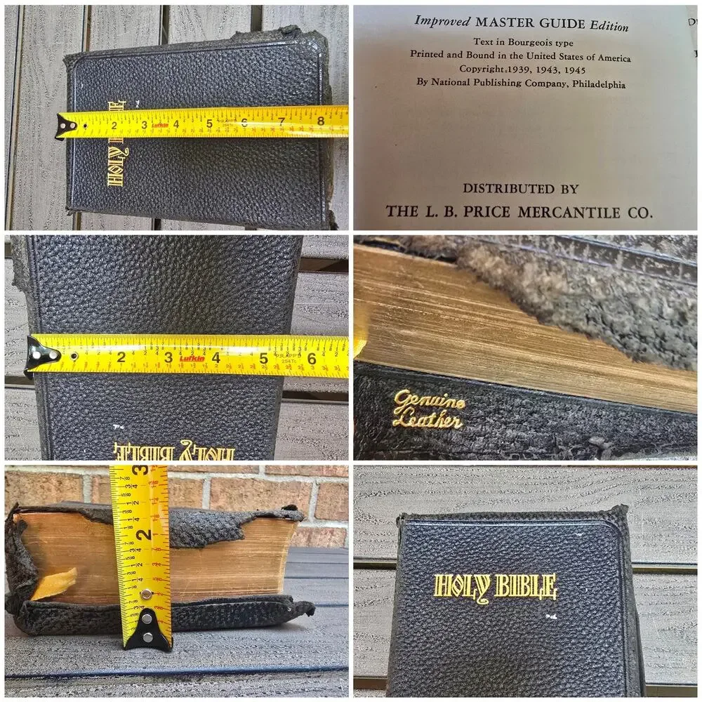 Vintage Genuine Leather Holy Bible KJV Master Guide Red Letter Thumb Index 1945